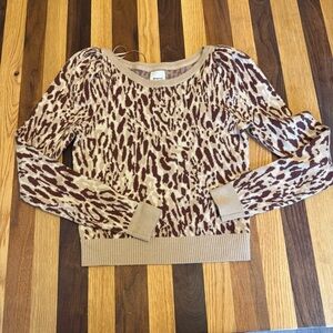 Maeve Anthropolgie Sweater Women XXS Brown Leopard Pullover Crewneck Long Sleeve